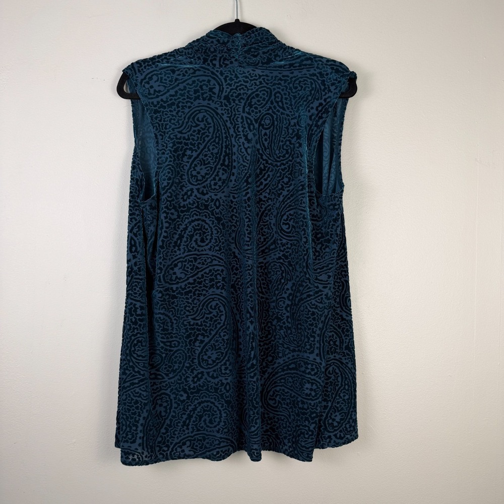 Susan Graver Cardigan Vest Women's Small Green Paisley Velvet Burnout Open Front - Picture 2 of 12